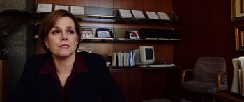 Movie still from “Rampart” (2011), directed by Oren Moverman – Close Up shot, Over the shoulder angle