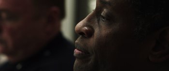 Movie still from “Rampart” (2011), directed by Oren Moverman – Extreme Close Up shot, Over the shoulder angle