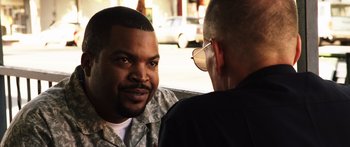 Movie still from “Rampart” (2011), directed by Oren Moverman – Close Up shot, Over the shoulder angle