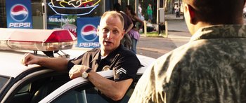 Movie still from “Rampart” (2011), directed by Oren Moverman – Medium shot, Over the shoulder angle