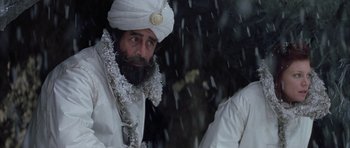 Movie still from “The League of Extraordinary Gentlemen” (2003), directed by Stephen Norrington – A man with a beard wearing a turban; Close Up shot, Low angle