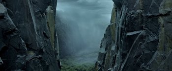 Movie still from “The Legend of Tarzan” (2016), directed by David Yates – A view of a valley from the top of a cliff; Extreme Wide shot, High angle