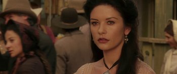 Movie still from “The Legend of Zorro” (2005), directed by Martin Campbell – A person with long hair; Close Up shot, Over the shoulder angle