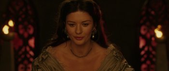 Movie still from “The Legend of Zorro” (2005), directed by Martin Campbell – A person with long hair; Close Up shot, High angle