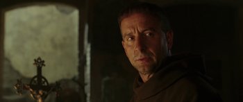 Movie still from “The Legend of Zorro” (2005), directed by Martin Campbell – A person wearing a brown shirt; Close Up shot, Over the shoulder angle