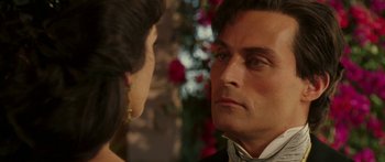 Movie still from “The Legend of Zorro” (2005), directed by Martin Campbell – A person looking at another person; Close Up shot, Over the shoulder angle