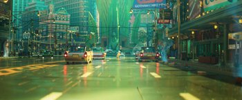 Movie still from “The Lego Batman Movie” (2017), directed by Chris McKay – A city street filled with lots of traffic; Extreme Wide shot, High angle