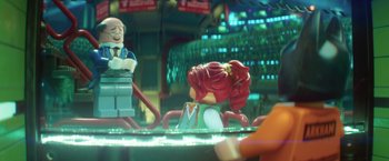 Movie still from “The Lego Batman Movie” (2017), directed by Chris McKay – A lego scene of a man and a woman sitting at a table; Medium shot, Over the shoulder angle