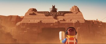 Movie still from “The Lego Movie 2: The Second Part” (2019), directed by Mike Mitchell – An image of a building made out of legos; Extreme Wide shot, Low angle