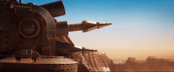 Movie still from “The Lego Movie 2: The Second Part” (2019), directed by Mike Mitchell – View of the top part of a tank; Extreme Wide shot, Low angle