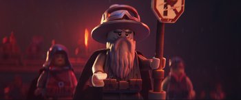 Movie still from “The Lego Movie 2: The Second Part” (2019), directed by Mike Mitchell – A lego figure that has a beard; Close Up shot, Over the shoulder angle