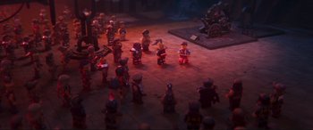 Movie still from “The Lego Movie 2: The Second Part” (2019), directed by Mike Mitchell – A lot of lego figurines on the floor; Extreme Wide shot, High angle