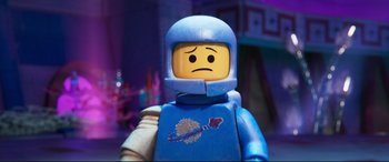 Movie still from “The Lego Movie 2: The Second Part” (2019), directed by Mike Mitchell – The head of a lego minifigure; Close Up shot, High angle
