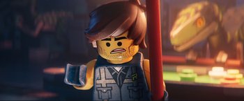 Movie still from “The Lego Movie 2: The Second Part” (2019), directed by Mike Mitchell – A lego character with a beard; Close Up shot, Over the shoulder angle