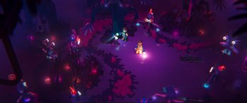 Movie still from “The Lego Movie 2: The Second Part” (2019), directed by Mike Mitchell – A group of people that are sitting in a room together; Extreme Wide shot, High angle