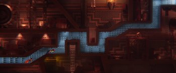 Movie still from “The Lego Movie 2: The Second Part” (2019), directed by Mike Mitchell – A room filled with lots and lots of lights; Extreme Wide shot, Overhead angle