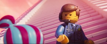 Movie still from “The Lego Movie 2: The Second Part” (2019), directed by Mike Mitchell – An image of a lego character; Close Up shot, Over the shoulder angle