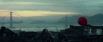 Movie still from “The Lone Ranger” (2013), directed by Gore Verbinski – A view of the golden gate bridge in the distance; Extreme Wide shot, High angle