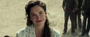 Movie still from “The Lone Ranger” (2013), directed by Gore Verbinski – A person with long curly hair; Close Up shot, Over the shoulder angle