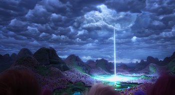 Movie still from “The Lorax” (2012), directed by Chris Renaud – An image of a scene with a light in the sky; Extreme Wide shot, High angle
