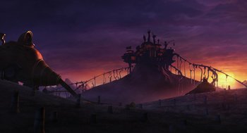 Movie still from “The Lorax” (2012), directed by Chris Renaud – An image of a castle on top of a hill at night; Extreme Wide shot, Low angle