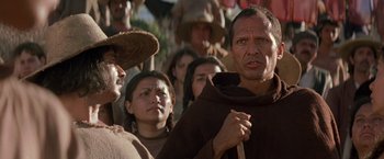 Movie still from “The Mask of Zorro” (1998), directed by Martin Campbell – A group of people standing in front of each other; Close Up shot, Low angle