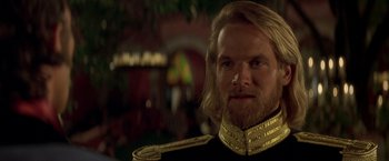 Movie still from “The Mask of Zorro” (1998), directed by Martin Campbell – A person wearing a uniform; Close Up shot, Over the shoulder angle