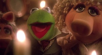 Movie still from “The Muppet Christmas Carol” (1992), directed by Brian Henson – A stuffed animal head; Close Up shot, High angle