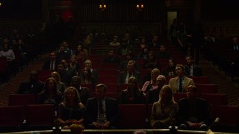 Movie still from “The Muppets” (2011), directed by James Bobin – A group of people sitting in a theater; Extreme Wide shot, High angle