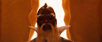 Movie still from “The NeverEnding Story” (1984), directed by Wolfgang Petersen – A man with a beard and a long white beard; Close Up shot, Low angle