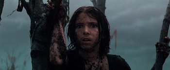 Movie still from “The NeverEnding Story” (1984), directed by Wolfgang Petersen – A young girl with wet hair and mud on her face; Close Up shot, Low angle