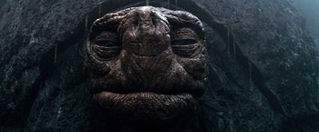 Movie still from “The NeverEnding Story” (1984), directed by Wolfgang Petersen – The face of an alien creature; Extreme Close Up shot, Low angle