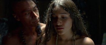 Movie still from “The New World” (2005), directed by Terrence Malick – A man and a woman are looking at each other; Close Up shot, Over the shoulder angle