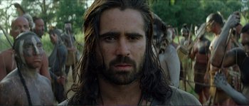 Movie still from “The New World” (2005), directed by Terrence Malick – A person with long hair; Close Up shot, Low angle