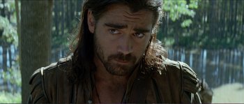 Movie still from “The New World” (2005), directed by Terrence Malick – A person with long hair; Close Up shot, Over the shoulder angle
