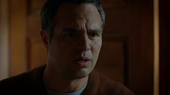Movie still from “The Normal Heart” (2014), directed by Ryan Murphy – A man's face in front of a wooden wall; Close Up shot, Low angle
