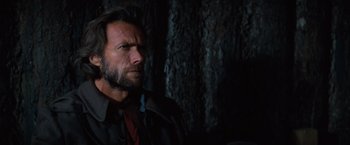 Movie still from “The Outlaw Josey Wales” (1976), directed by Clint Eastwood – A person with a beard; Close Up shot, Low angle