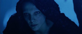 Movie still from “The Passion of the Christ” (2004), directed by Mel Gibson – A person wearing a black veil; Close Up shot, Low angle