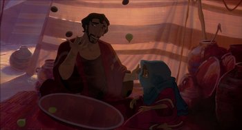 Movie still from “The Prince of Egypt” (1998), directed by Brenda Chapman – An animated picture of a man and a woman; Medium shot, Over the shoulder angle