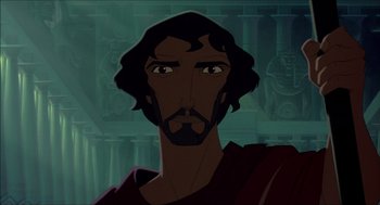 Movie still from “The Prince of Egypt” (1998), directed by Brenda Chapman – A man's face in animated form; Close Up shot, Over the shoulder angle