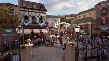 Movie still from “The Princess Diaries 2: Royal Engagement” (2004), directed by Garry Marshall – A crowd of people walking down a street; Extreme Wide shot, High angle