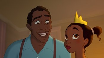 Movie still from “The Princess and the Frog” (2009), directed by Ron Clements – A man and a woman standing next to each other; Close Up shot, Over the shoulder angle