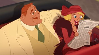 Movie still from “The Princess and the Frog” (2009), directed by Ron Clements – A man and a woman are sitting next to each other; Medium shot, Over the shoulder angle