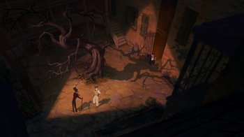 Movie still from “The Princess and the Frog” (2009), directed by Ron Clements – An image of a scene in a video game setting; Extreme Wide shot, High angle