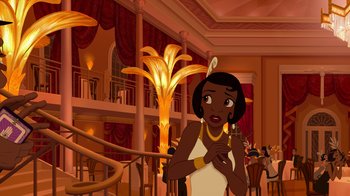Movie still from “The Princess and the Frog” (2009), directed by Ron Clements – An animated picture of tiana from the princess and the frog; Medium shot, Low angle