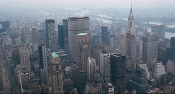 Movie still from “The Producers” (1967), directed by Mel Brooks – A view of a large city from a helicopter; Extreme Wide shot, High angle