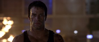 Movie still from “The Punisher” (2004), directed by Jonathan Hensleigh – A person wearing a black shirt; Close Up shot, Low angle