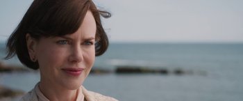 Movie still from “The Railway Man” (2013), directed by Jonathan Teplitzky – A woman's face near the ocean; Close Up shot, Over the shoulder angle