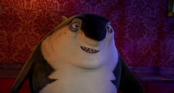Movie still from “Shark Tale” (2004), directed by Vicky Jenson – A cartoon character's face; Close Up shot, High angle