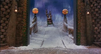 Movie still from “The Santa Clause 2” (2002), directed by Michael Lembeck – A scene of a christmas scene with snow and lights; Extreme Wide shot, High angle